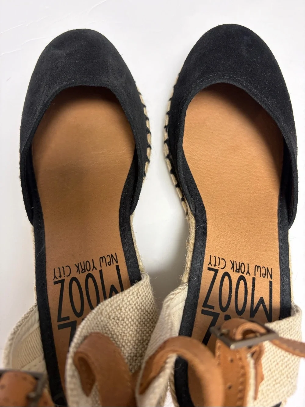 Miz Mooz Malena Black Suede Espadrille Wedge Sandals Ankle Strap 37 EU / 6.5-7